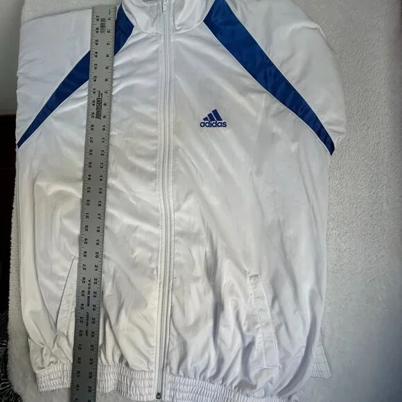 Adidas Mens White & Blue Karate Martial Art Jacket XXL Zip Up Activewear Pockets